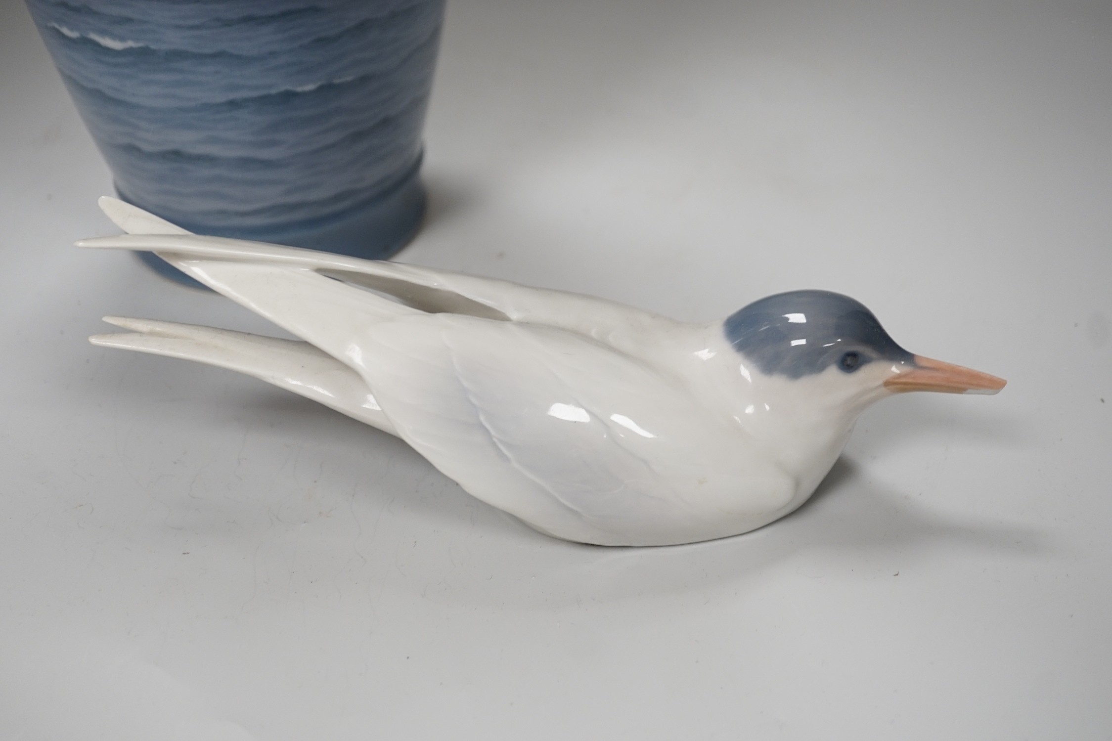 A Royal Copenhagen model of a tern and a similar vase, 34cm tall